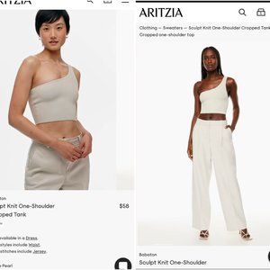 Arizia/Babaton Sculpt Knit One-Shoulder Cropped Tank Size S Color Matte Pearl